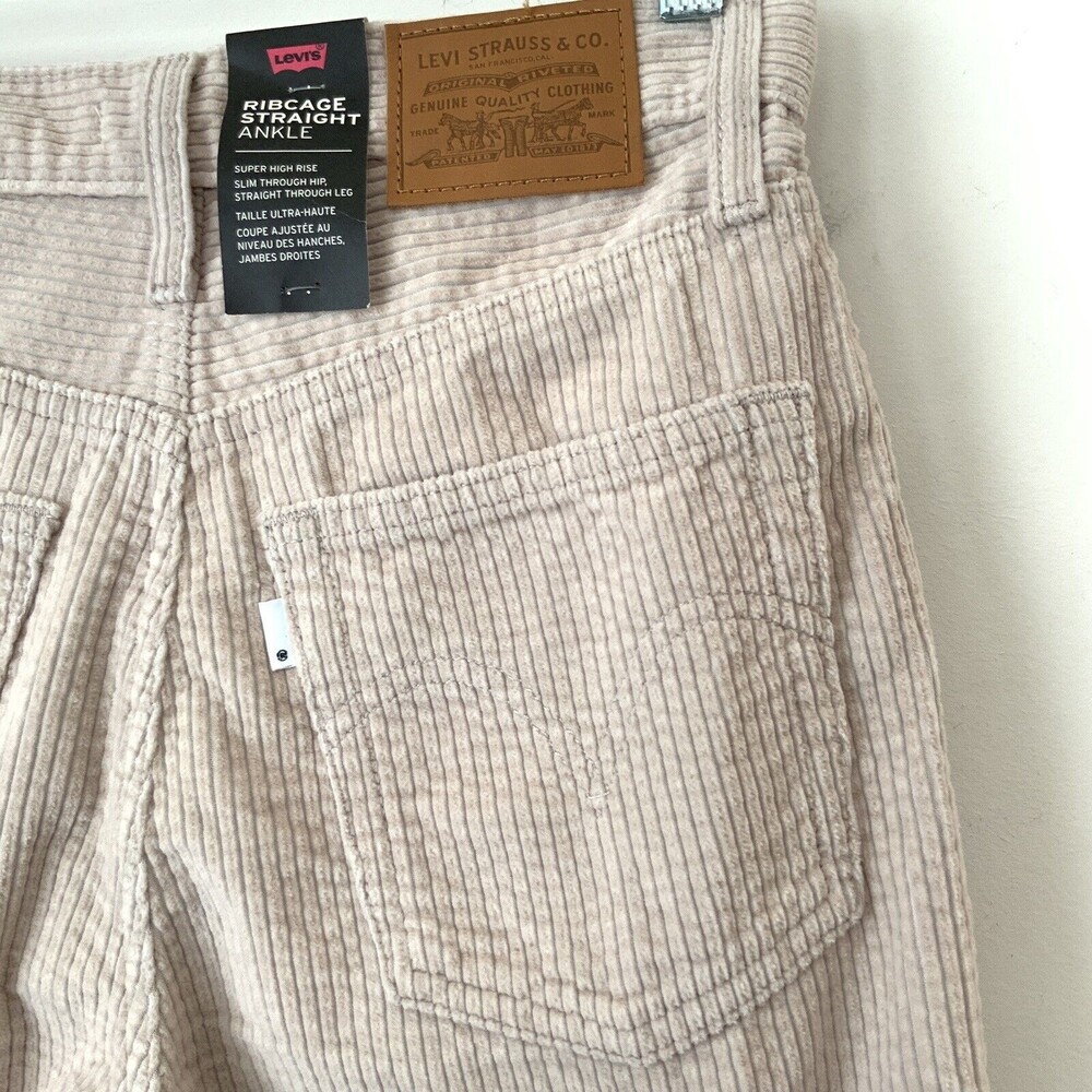 Levi’s Premium Ribbed Ribcage Straight Ankle High Rise Pants Khaki 27 - Picture 9 of 12